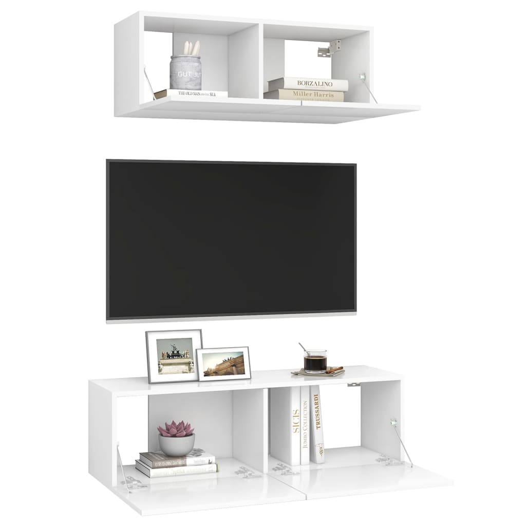 vidaXL Set dulapuri TV, 2 piese, alb, lemn prelucrat vidaXL Set dulapuri TV, 2 piese, alb, lemn prelucrat