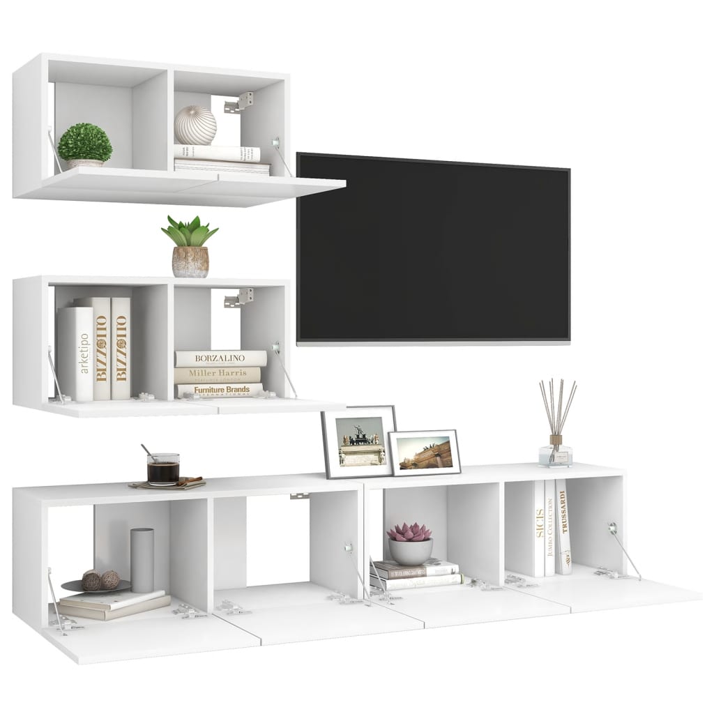 vidaXL Set dulapuri TV, 4 piese, alb, lemn prelucrat vidaXL Set dulapuri TV, 4 piese, alb, lemn prelucrat