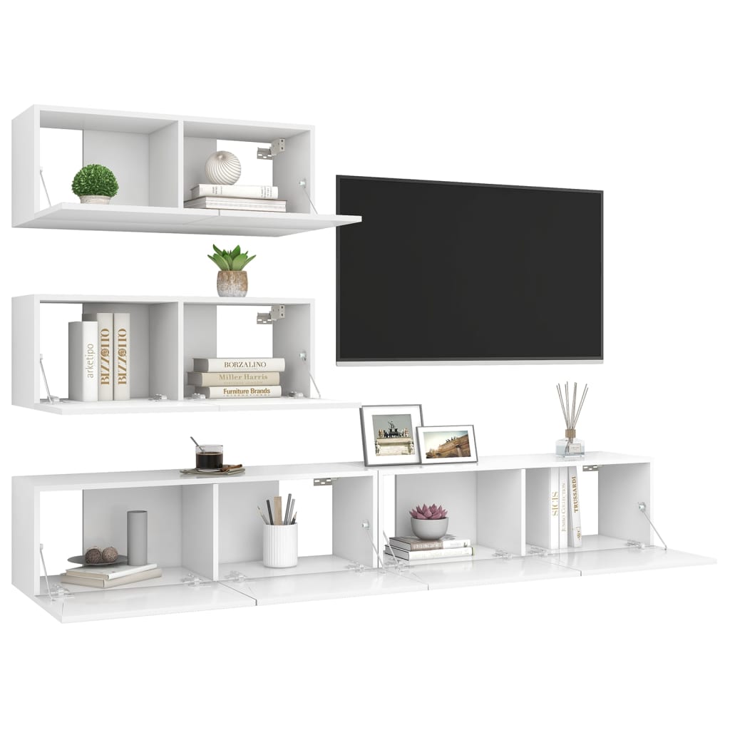 vidaXL Set dulapuri TV, 4 piese, alb, lemn prelucrat vidaXL Set dulapuri TV, 4 piese, alb, lemn prelucrat