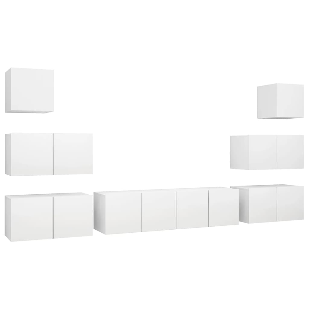 vidaXL Set dulapuri TV, 8 piese, alb, lemn prelucrat vidaXL Set dulapuri TV, 8 piese, alb, lemn prelucrat