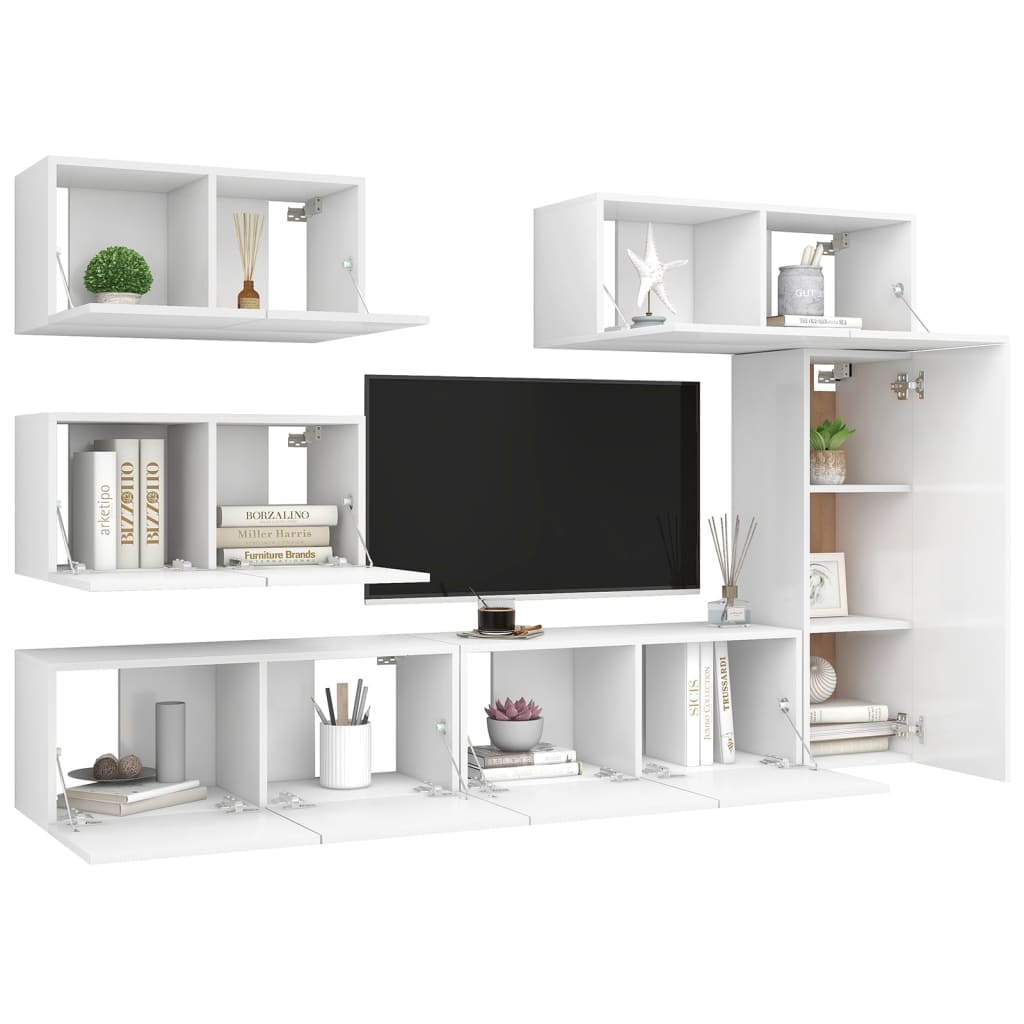 vidaXL Set dulapuri TV, 6 piese, alb, lemn prelucrat vidaXL Set dulapuri TV, 6 piese, alb, lemn prelucrat