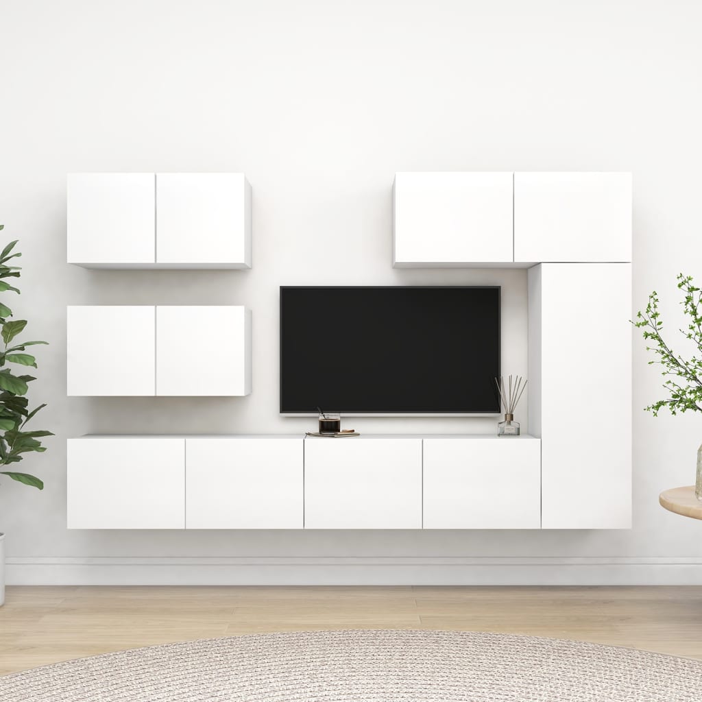 vidaXL Set dulapuri TV, 6 piese, alb, lemn prelucrat vidaXL Set dulapuri TV, 6 piese, alb, lemn prelucrat