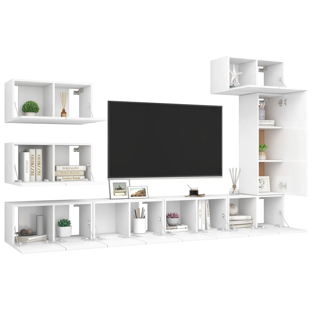 vidaXL Set dulapuri TV, 8 piese, alb, lemn prelucrat vidaXL Set dulapuri TV, 8 piese, alb, lemn prelucrat