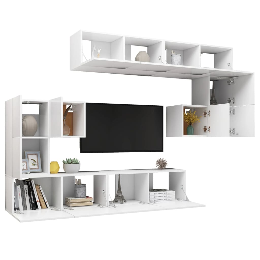 vidaXL Set dulapuri TV, 8 piese, alb, lemn prelucrat