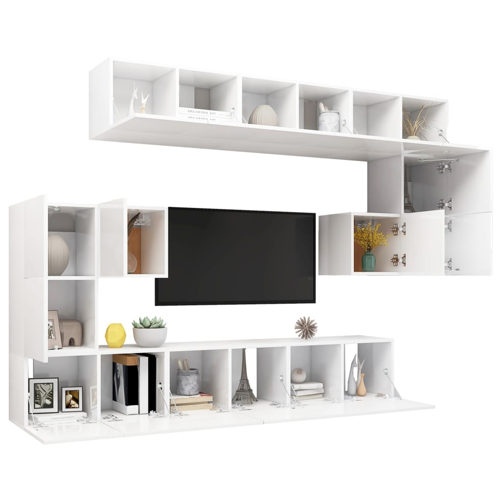 vidaXL Set dulapuri TV, 10 piese, alb, lemn prelucrat vidaXL Set dulapuri TV, 10 piese, alb, lemn prelucrat
