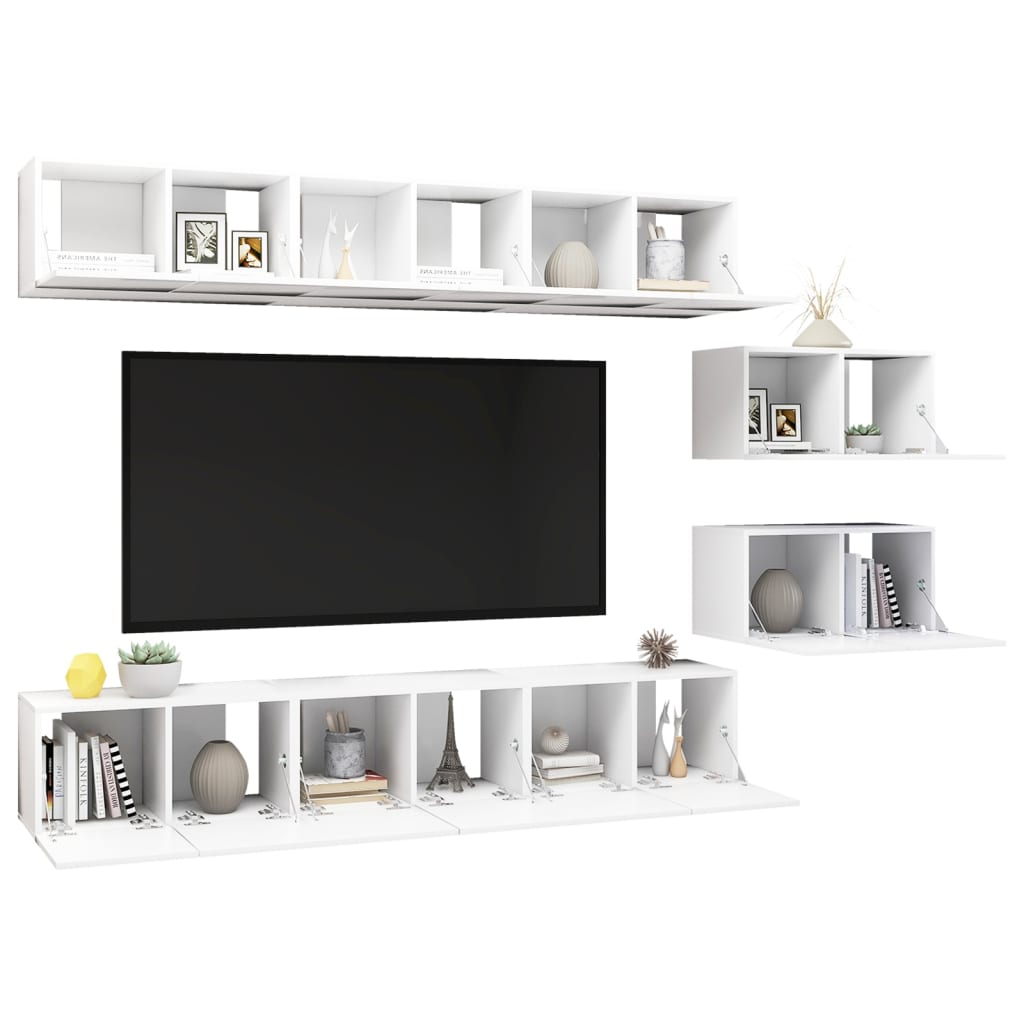 vidaXL Set dulapuri TV, 8 piese, alb, lemn prelucrat vidaXL Set dulapuri TV, 8 piese, alb, lemn prelucrat