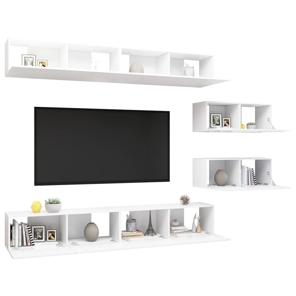 vidaXL Set dulapuri TV, 6 piese, alb, lemn prelucrat vidaXL Set dulapuri TV, 6 piese, alb, lemn prelucrat