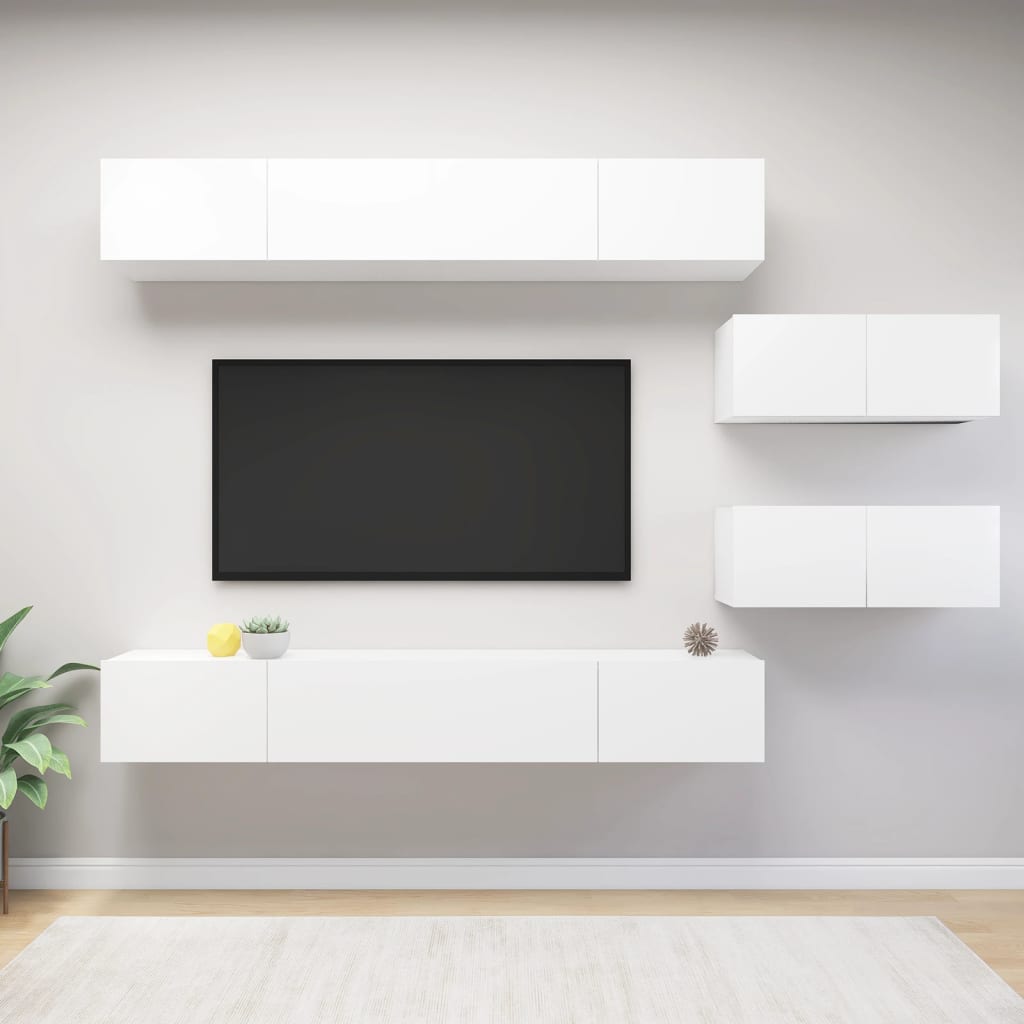 vidaXL Set dulapuri TV, 6 piese, alb, lemn prelucrat vidaXL Set dulapuri TV, 6 piese, alb, lemn prelucrat