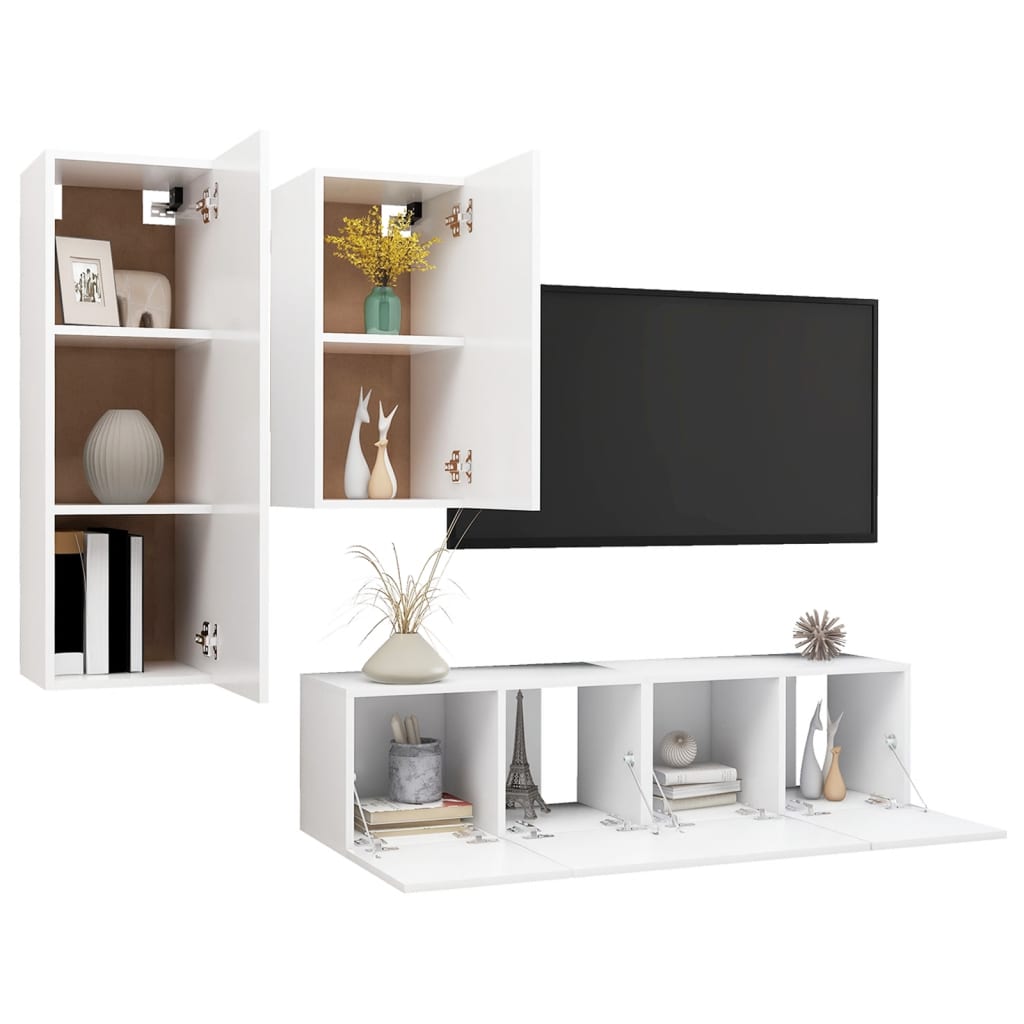 vidaXL Set dulapuri TV, 4 piese, alb, lemn prelucrat vidaXL Set dulapuri TV, 4 piese, alb, lemn prelucrat