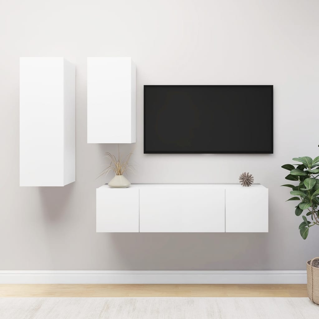 vidaXL Set dulapuri TV, 4 piese, alb, lemn prelucrat vidaXL Set dulapuri TV, 4 piese, alb, lemn prelucrat