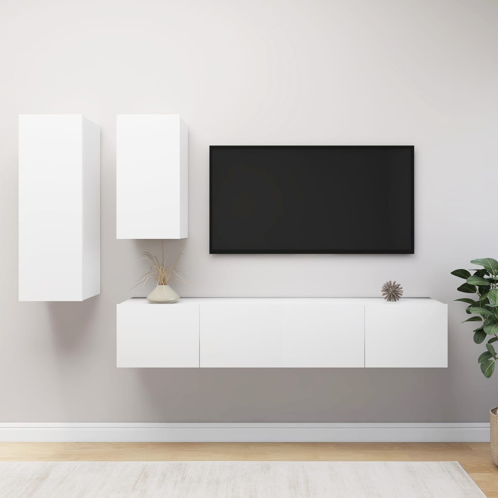 vidaXL Set dulapuri TV, 4 piese, alb, lemn prelucrat vidaXL Set dulapuri TV, 4 piese, alb, lemn prelucrat