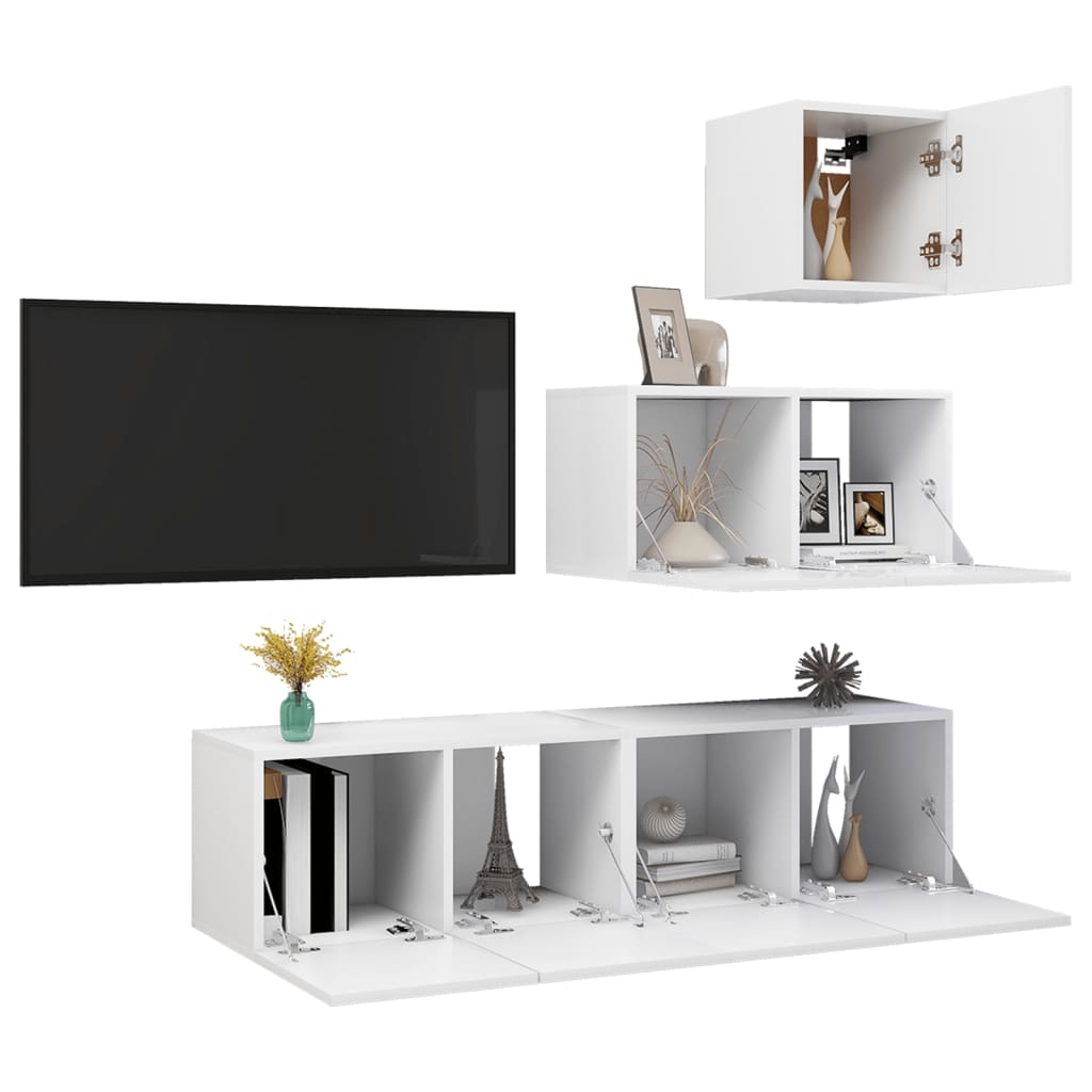 vidaXL Set dulapuri TV, 4 piese, alb, lemn prelucrat vidaXL Set dulapuri TV, 4 piese, alb, lemn prelucrat