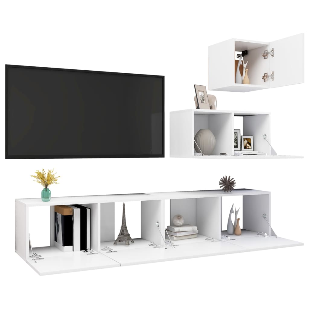 vidaXL Set dulapuri TV, 4 piese, alb, lemn prelucrat vidaXL Set dulapuri TV, 4 piese, alb, lemn prelucrat