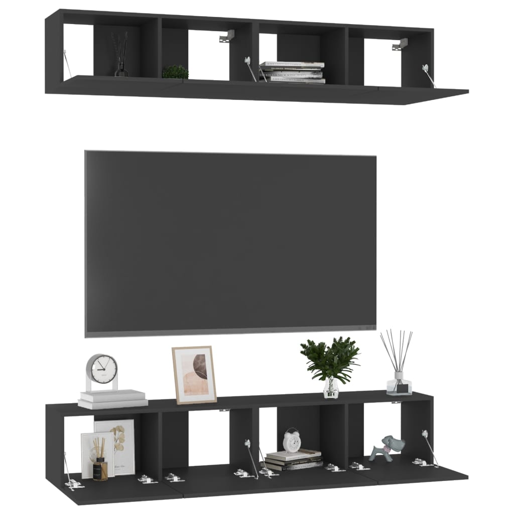 vidaXL Dulapuri TV, 4 buc., negru, 80x30x30 cm, lemn prelucrat