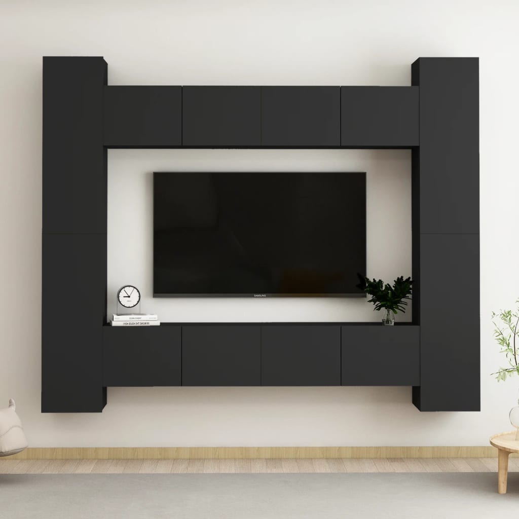 vidaXL Set dulapuri TV, 8 piese, negru, lemn prelucrat vidaXL Set dulapuri TV, 8 piese, negru, lemn prelucrat