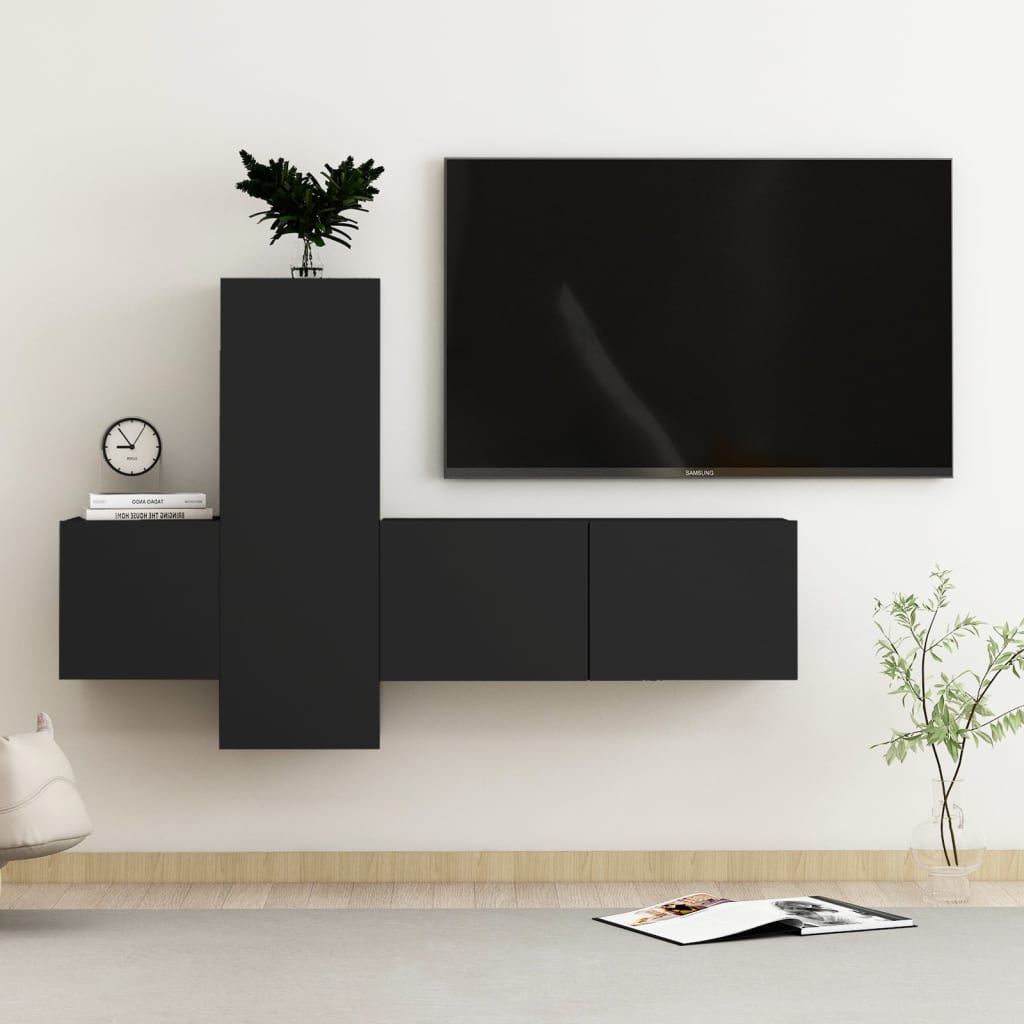 vidaXL Set dulapuri TV, 3 buc., negru, lemn prelucrat vidaXL Set dulapuri TV, 3 buc., negru, lemn prelucrat