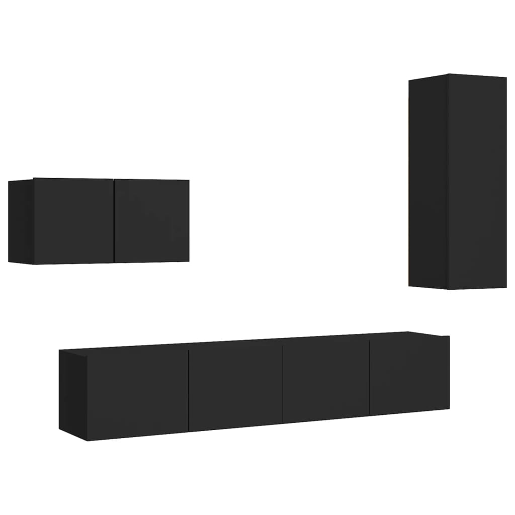 vidaXL Set dulapuri TV, 4 buc., negru, lemn prelucrat vidaXL Set dulapuri TV, 4 buc., negru, lemn prelucrat