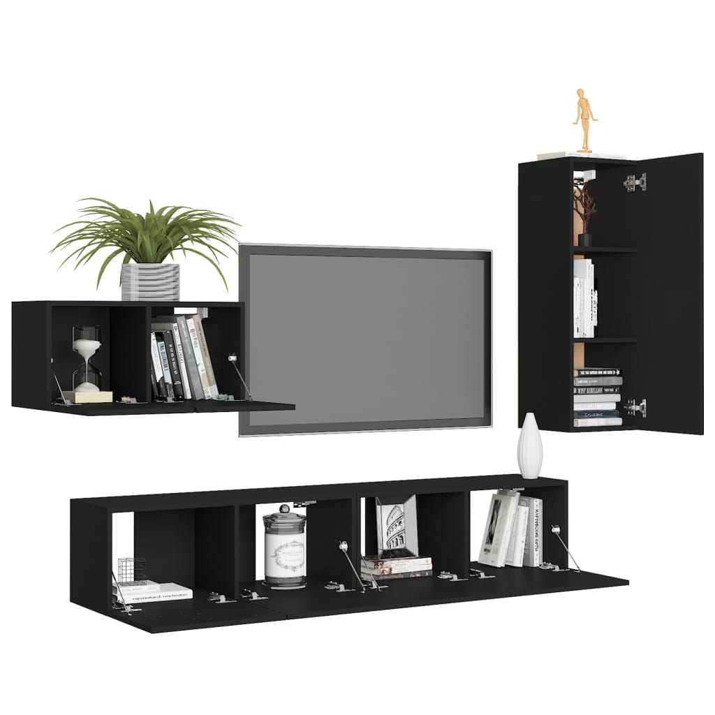 vidaXL Set dulapuri TV, 4 buc., negru, lemn prelucrat vidaXL Set dulapuri TV, 4 buc., negru, lemn prelucrat