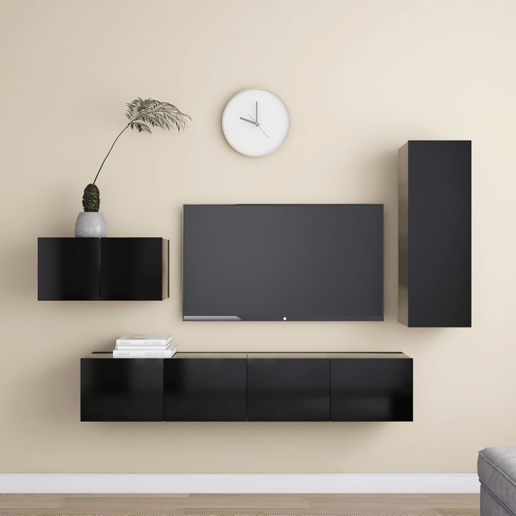 vidaXL Set dulapuri TV, 4 buc., negru, lemn prelucrat vidaXL Set dulapuri TV, 4 buc., negru, lemn prelucrat