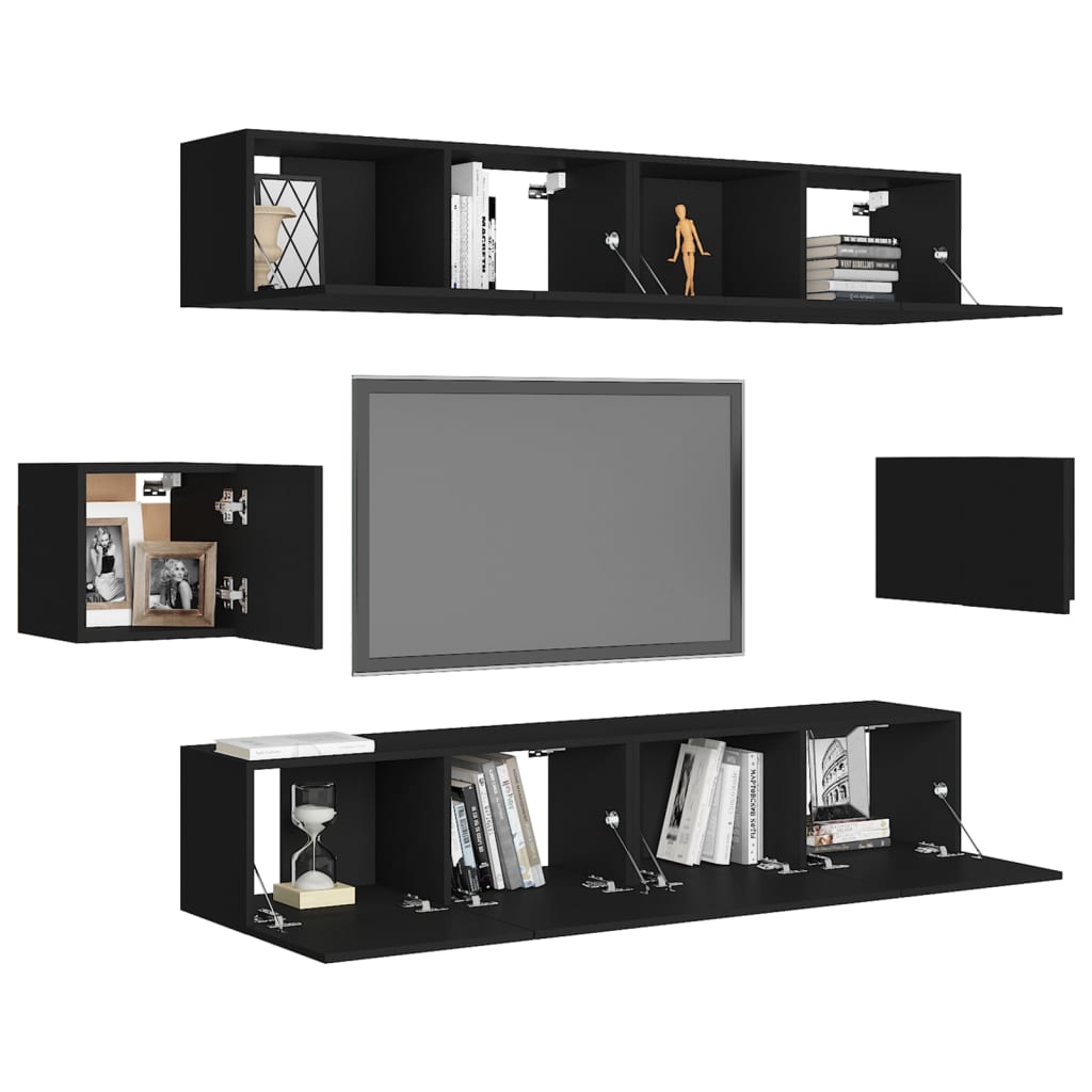vidaXL Set dulapuri TV, 6 piese, negru, lemn prelucrat