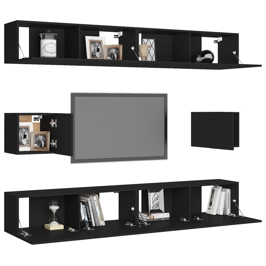 vidaXL Set dulapuri TV, 6 piese, negru, lemn prelucrat