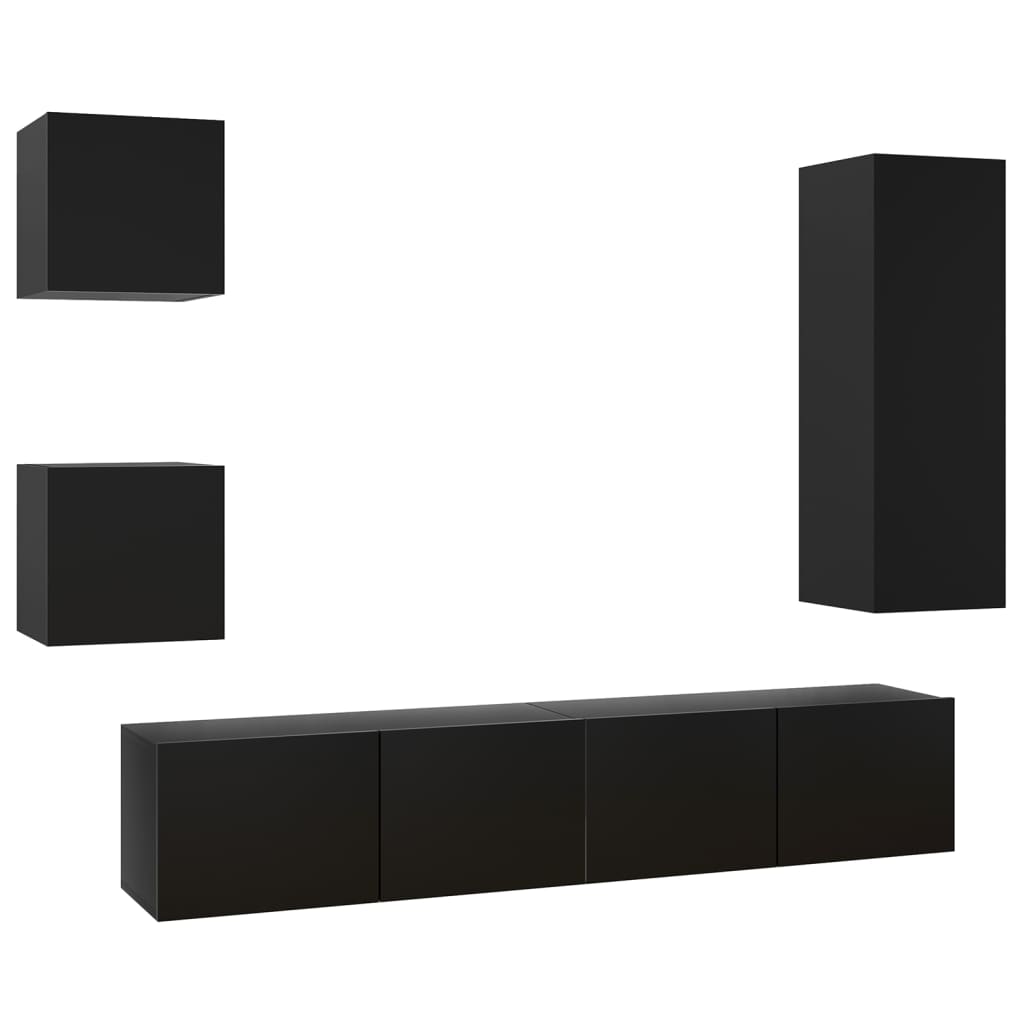 vidaXL Set dulapuri TV, 5 piese, negru, lemn prelucrat vidaXL Set dulapuri TV, 5 piese, negru, lemn prelucrat