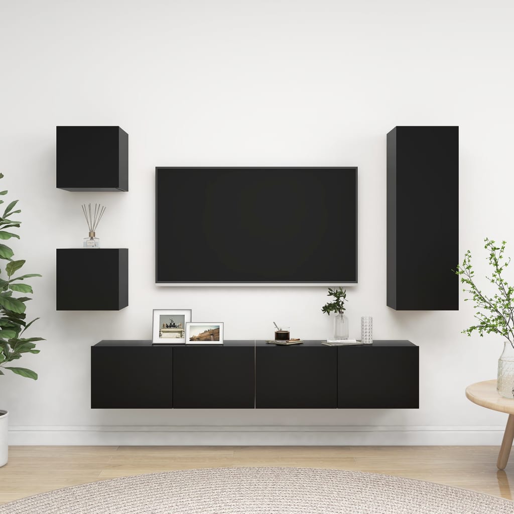 vidaXL Set dulapuri TV, 5 piese, negru, lemn prelucrat vidaXL Set dulapuri TV, 5 piese, negru, lemn prelucrat