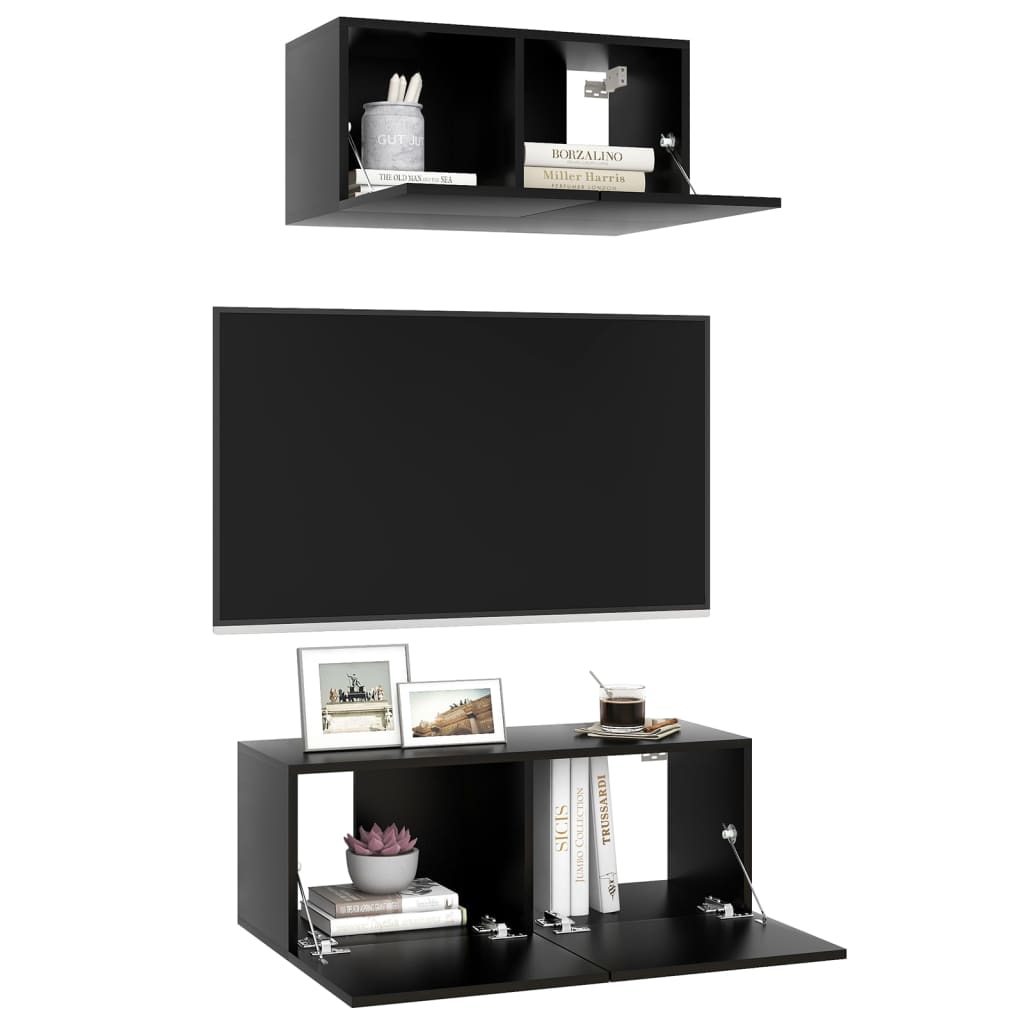 vidaXL Set dulapuri TV, 2 piese, negru, lemn prelucrat vidaXL Set dulapuri TV, 2 piese, negru, lemn prelucrat