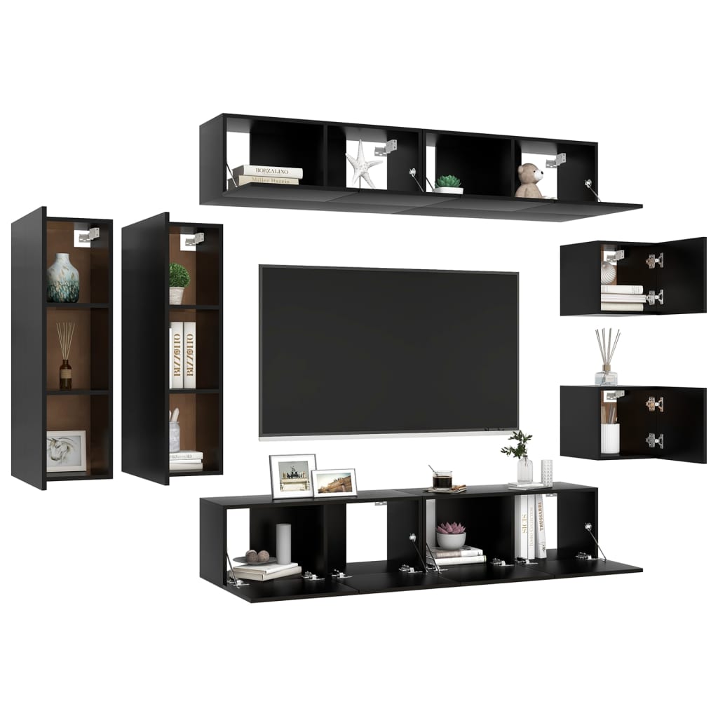 vidaXL Set dulapuri TV, 8 piese, negru, lemn prelucrat