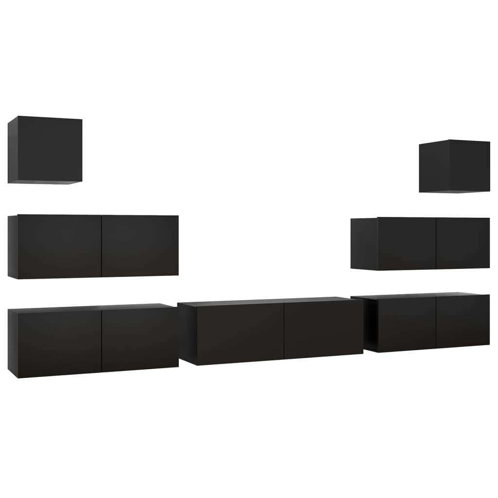 vidaXL Set dulapuri TV, 7 piese, negru, lemn prelucrat