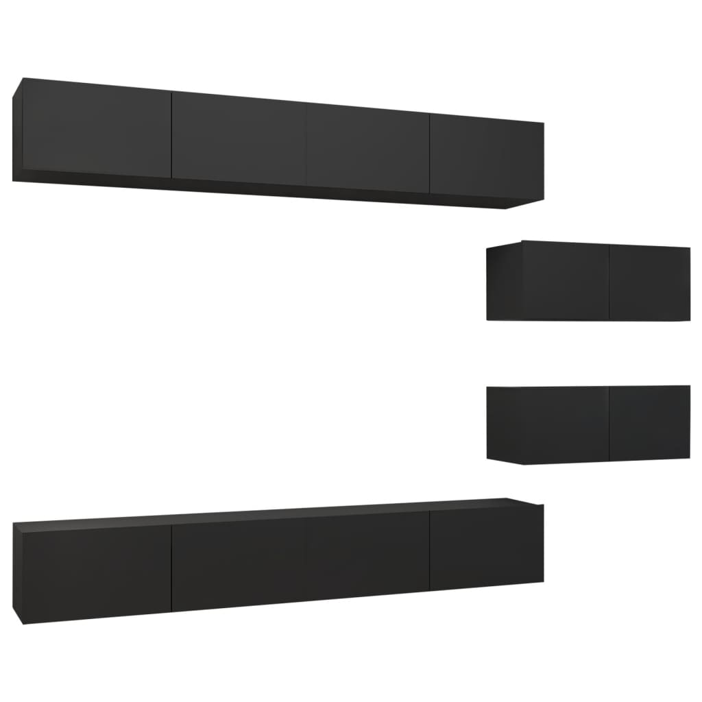vidaXL Set dulapuri TV, 6 piese, negru, lemn prelucrat