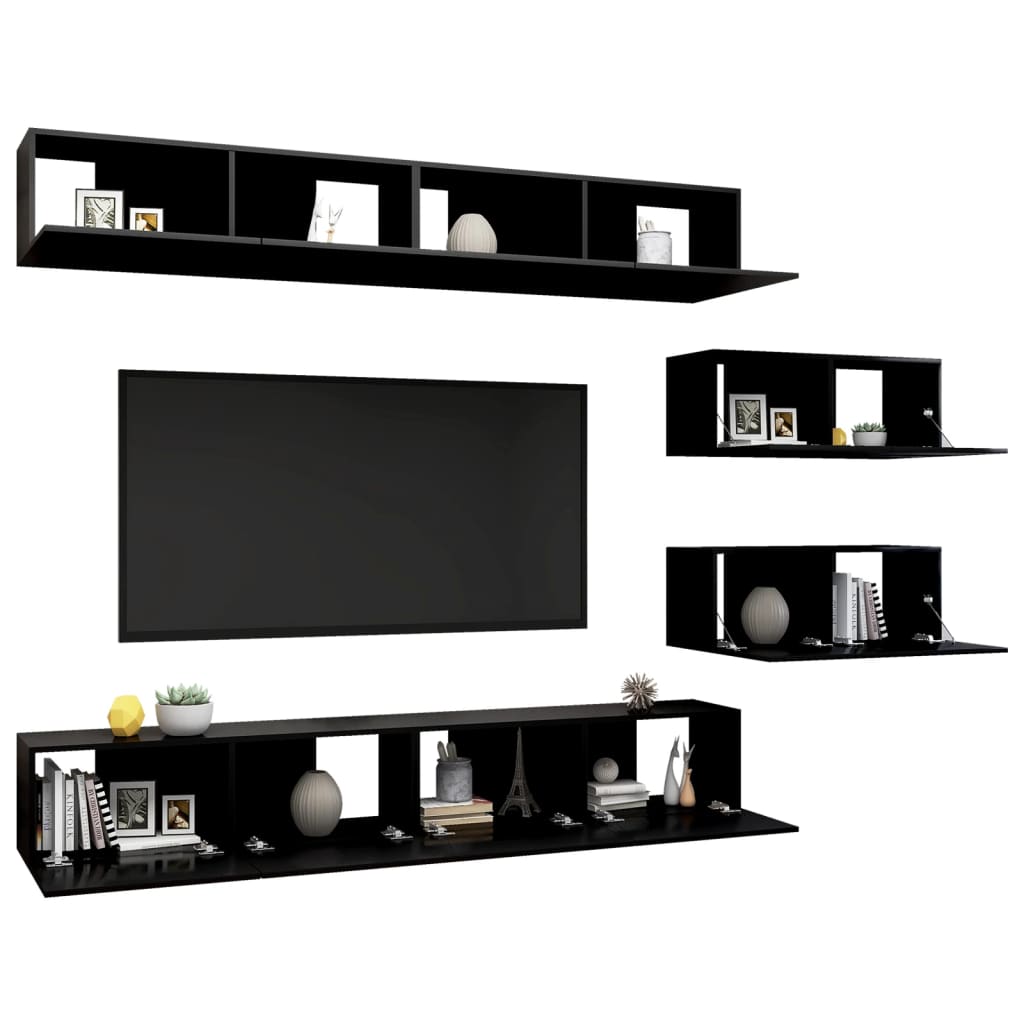 vidaXL Set dulapuri TV, 6 piese, negru, lemn prelucrat