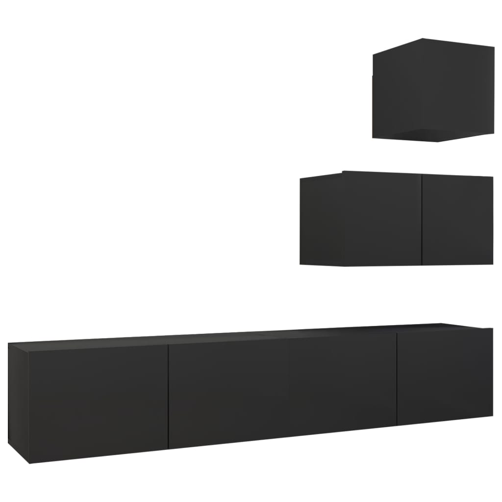 vidaXL Set dulapuri TV, 4 piese, negru, lemn prelucrat vidaXL Set dulapuri TV, 4 piese, negru, lemn prelucrat
