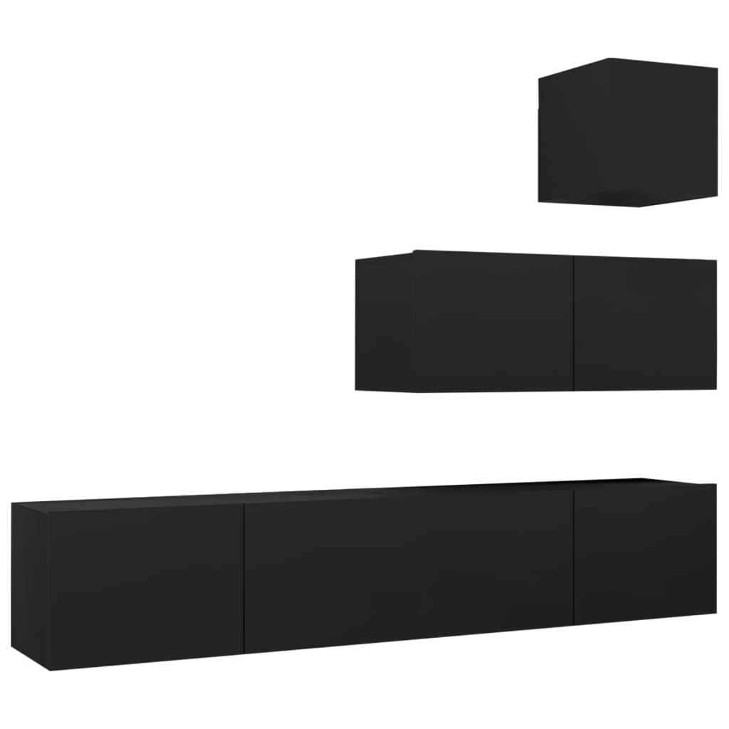 vidaXL Set dulapuri TV, 4 piese, negru, lemn prelucrat vidaXL Set dulapuri TV, 4 piese, negru, lemn prelucrat