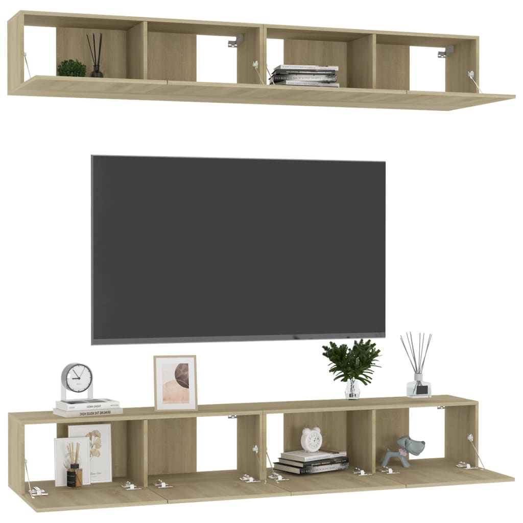 vidaXL Dulapuri TV, 4 buc., stejar sonoma, 100x30x30 cm lemn prelucrat