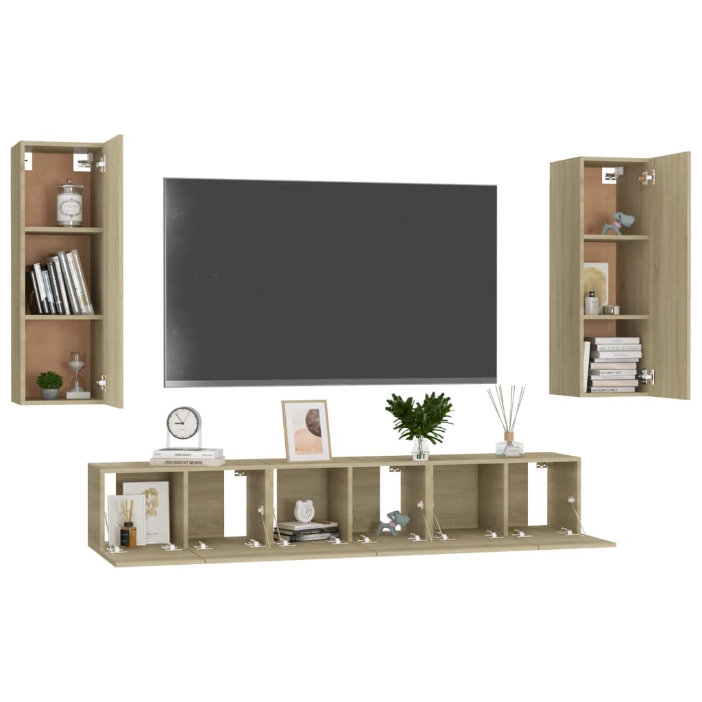 vidaXL Set de dulapuri TV, 5 piese, stejar sonoma, lemn prelucrat vidaXL Set de dulapuri TV, 5 piese, stejar sonoma, lemn prelucrat