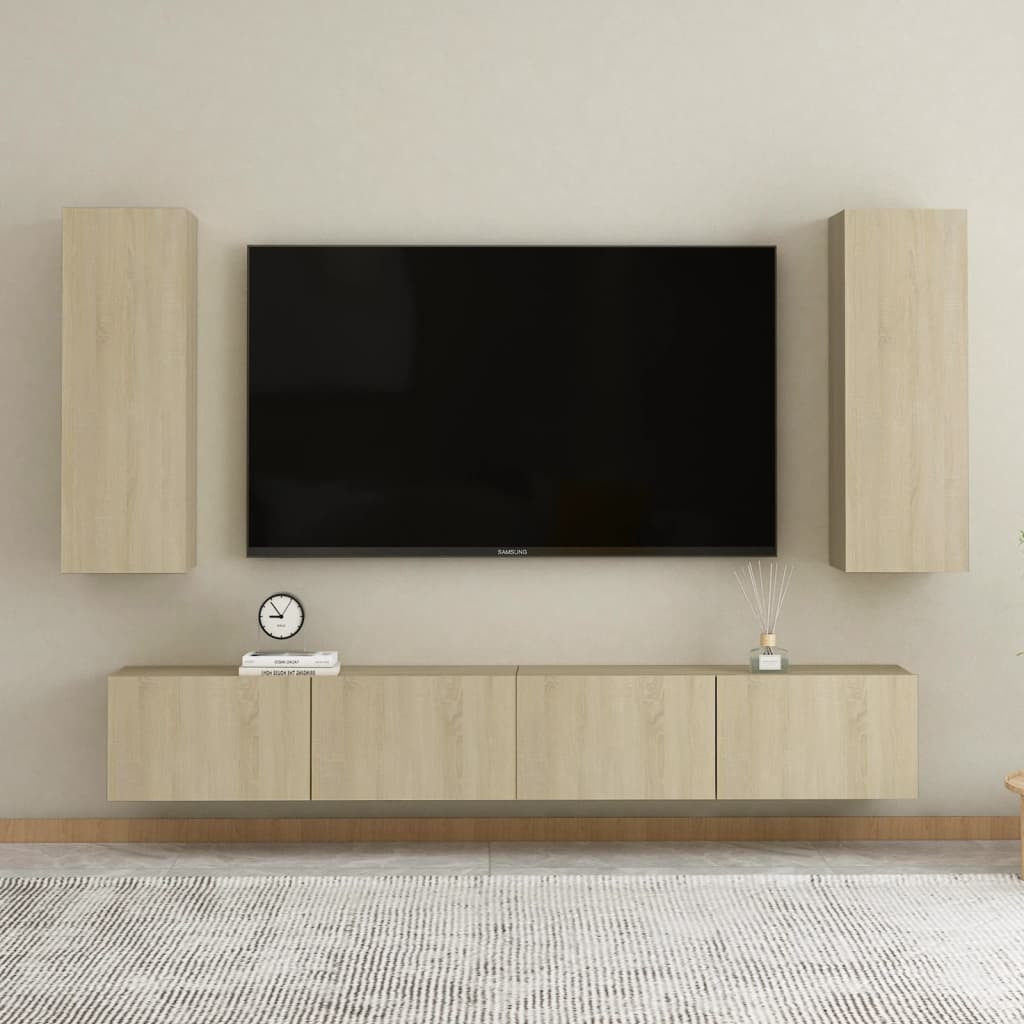 vidaXL Set de dulapuri TV, 4 piese, stejar sonoma, lemn prelucrat vidaXL Set de dulapuri TV, 4 piese, stejar sonoma, lemn prelucrat