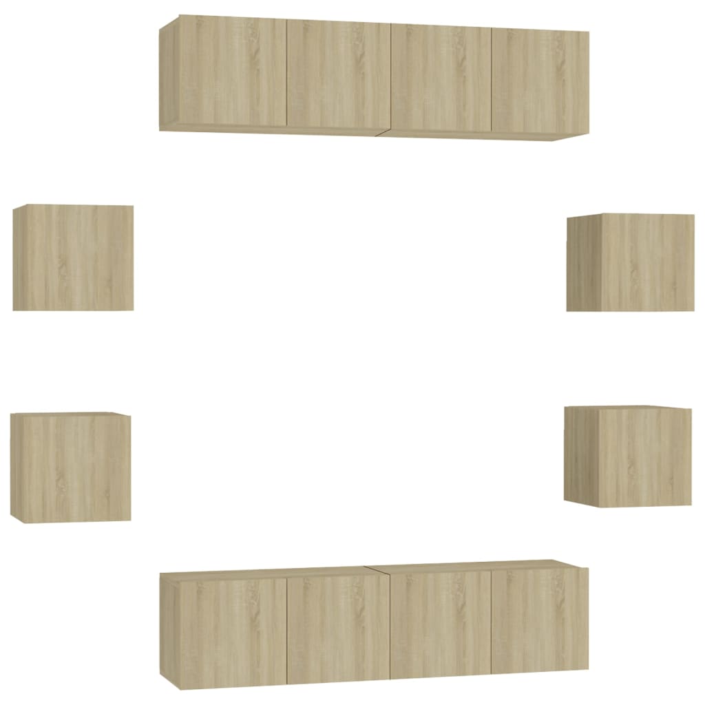 vidaXL Set de dulapuri TV, 8 piese, stejar sonoma, lemn prelucrat
