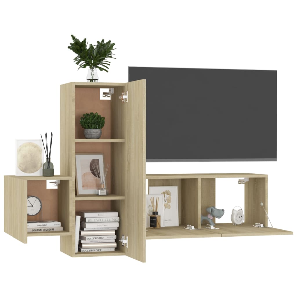 vidaXL Set de dulapuri TV, 3 piese, stejar sonoma, lemn prelucrat vidaXL Set de dulapuri TV, 3 piese, stejar sonoma, lemn prelucrat