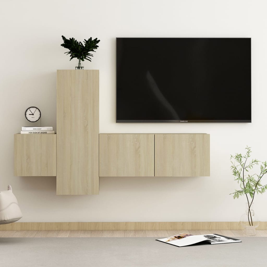 vidaXL Set de dulapuri TV, 3 piese, stejar sonoma, lemn prelucrat vidaXL Set de dulapuri TV, 3 piese, stejar sonoma, lemn prelucrat
