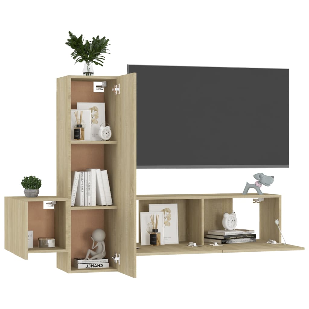 vidaXL Set de dulapuri TV, 3 piese, stejar sonoma, lemn prelucrat vidaXL Set de dulapuri TV, 3 piese, stejar sonoma, lemn prelucrat