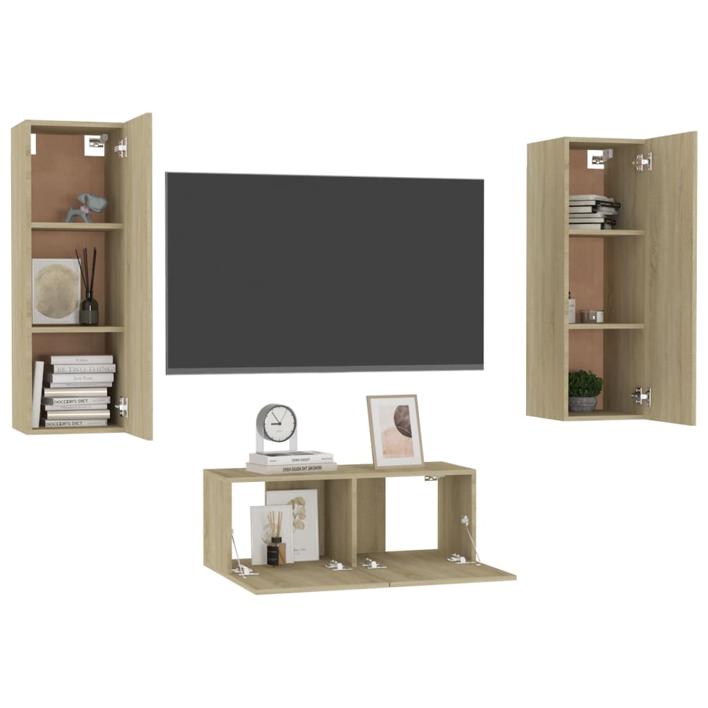 vidaXL Set de dulapuri TV, 3 piese, stejar sonoma, lemn prelucrat vidaXL Set de dulapuri TV, 3 piese, stejar sonoma, lemn prelucrat