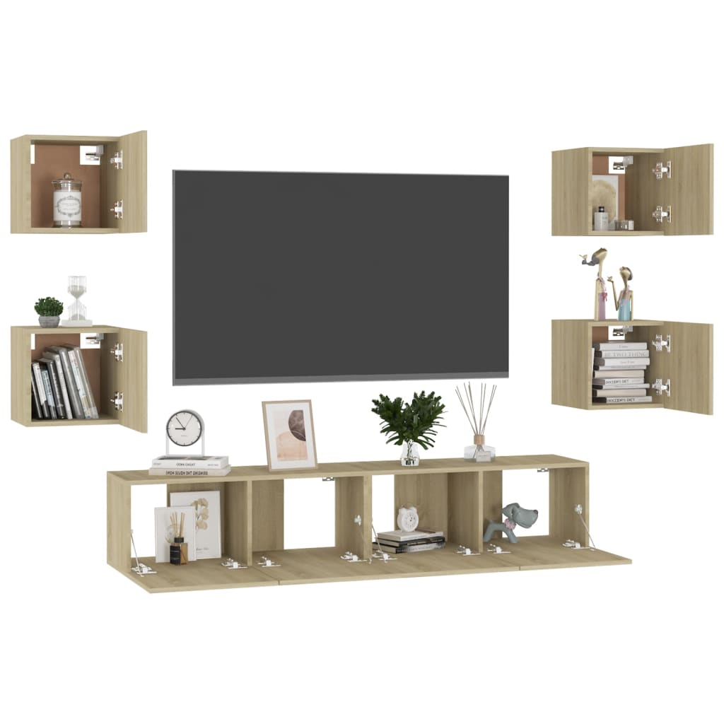 vidaXL Set de dulapuri TV, 6 piese, stejar sonoma, lemn prelucrat vidaXL Set de dulapuri TV, 6 piese, stejar sonoma, lemn prelucrat