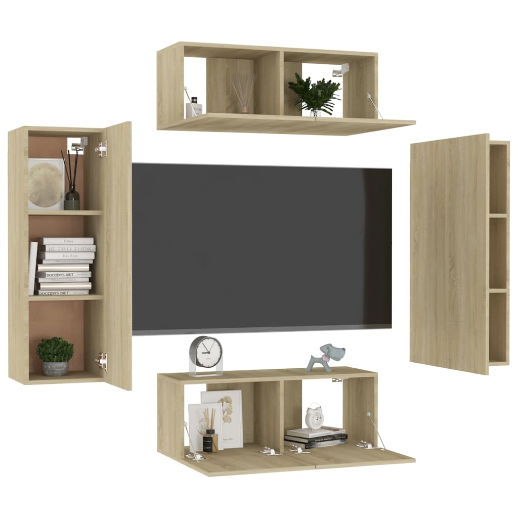 vidaXL Set de dulapuri TV, 4 piese, stejar sonoma, lemn prelucrat vidaXL Set de dulapuri TV, 4 piese, stejar sonoma, lemn prelucrat