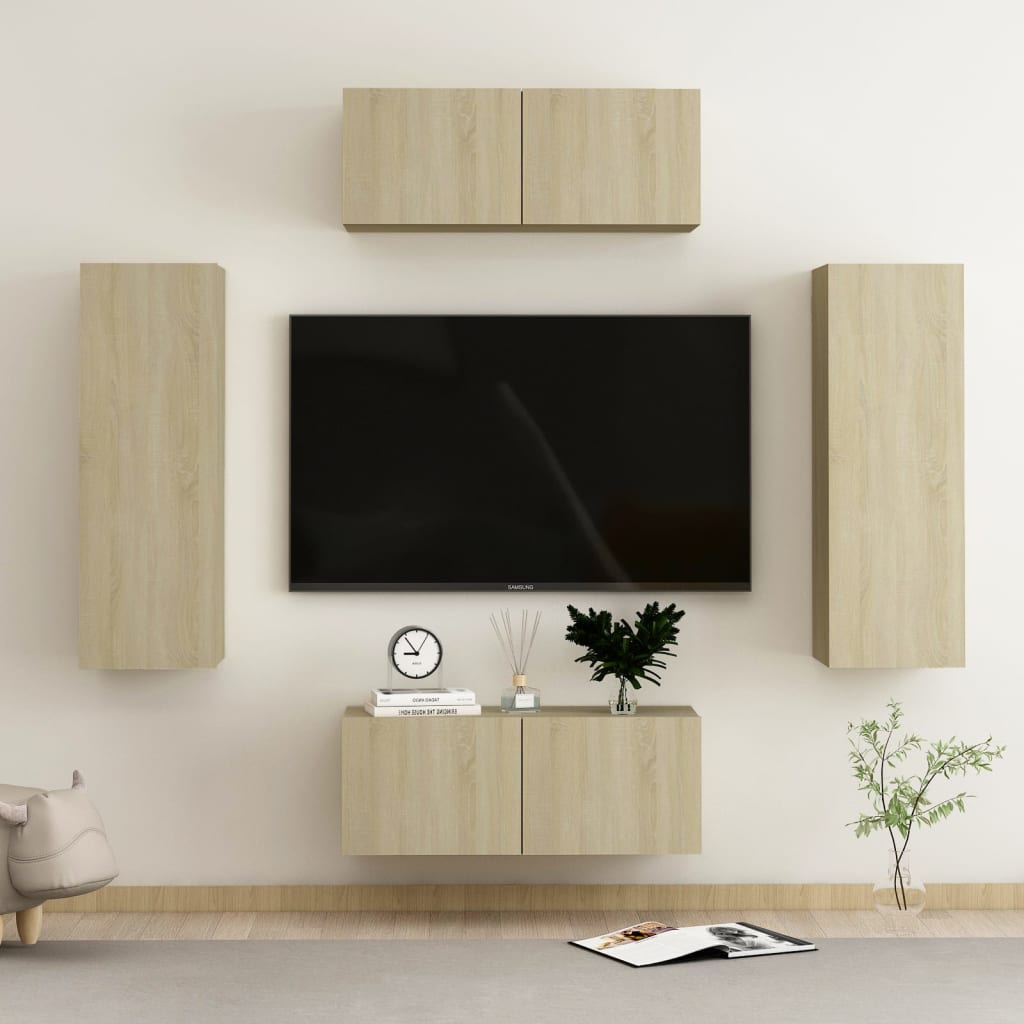 vidaXL Set de dulapuri TV, 4 piese, stejar sonoma, lemn prelucrat vidaXL Set de dulapuri TV, 4 piese, stejar sonoma, lemn prelucrat