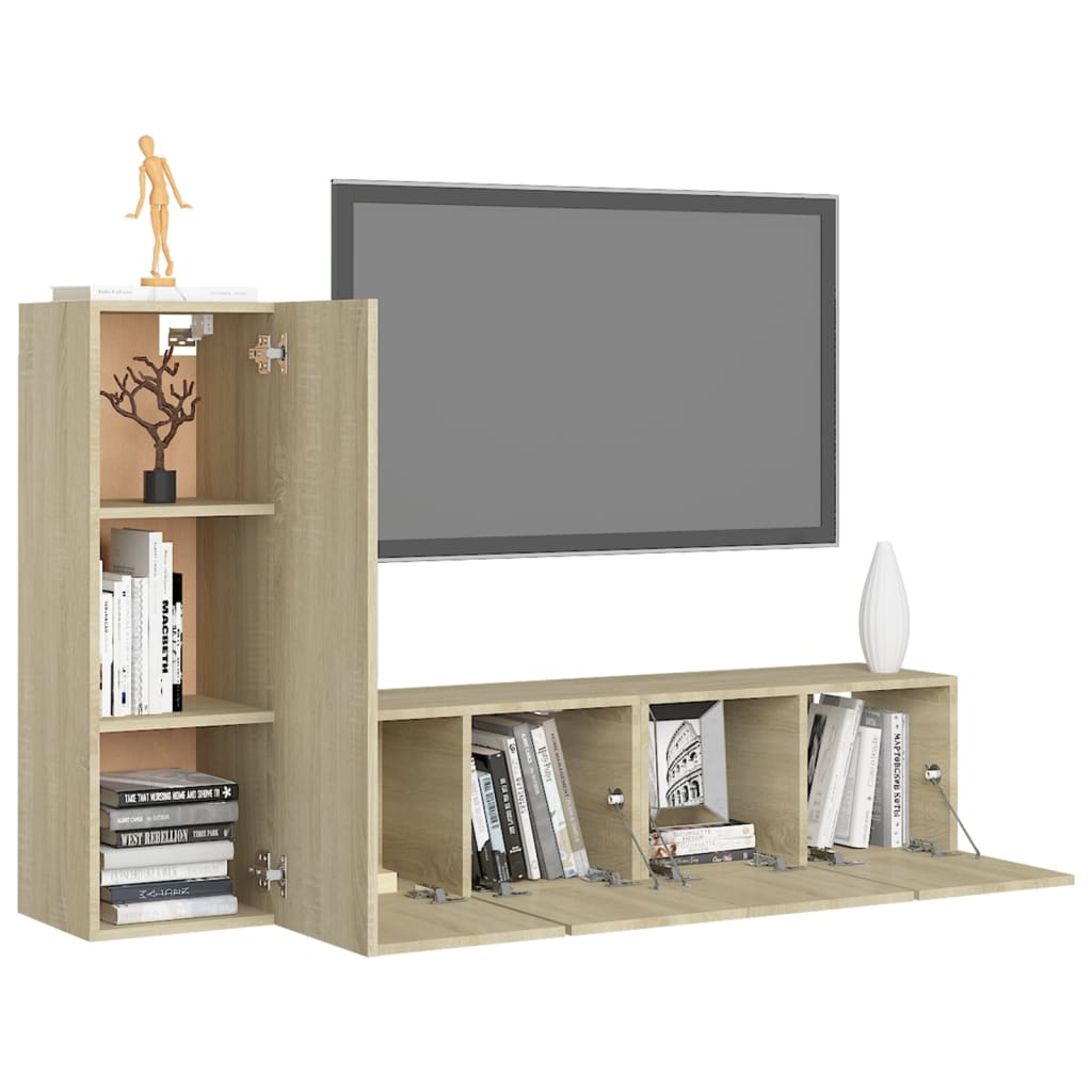 vidaXL Set de dulapuri TV, 3 piese, stejar sonoma, lemn prelucrat vidaXL Set de dulapuri TV, 3 piese, stejar sonoma, lemn prelucrat