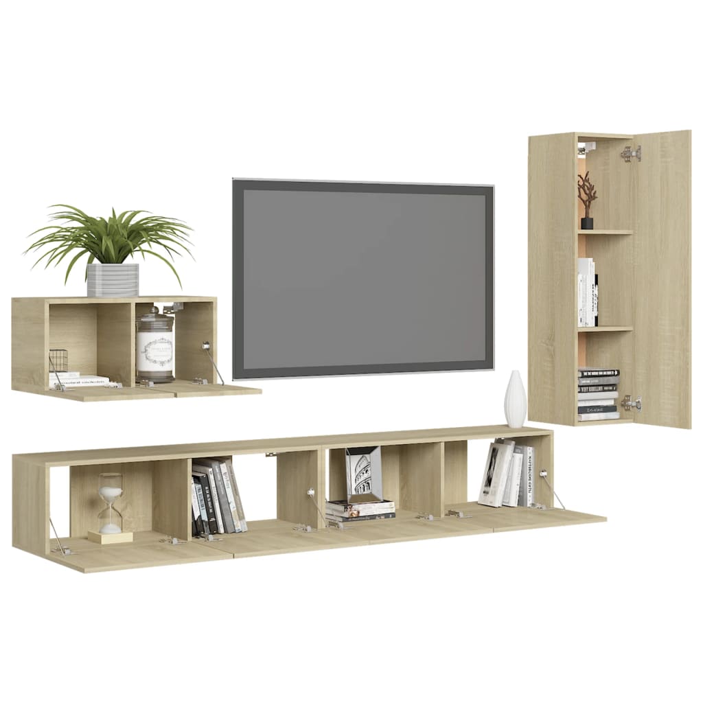 vidaXL Set de dulapuri TV, 4 piese, stejar sonoma, lemn prelucrat vidaXL Set de dulapuri TV, 4 piese, stejar sonoma, lemn prelucrat