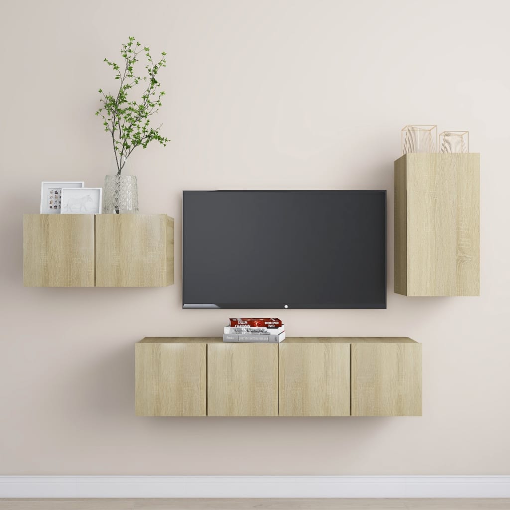 vidaXL Set de dulapuri TV, 4 piese, stejar sonoma, lemn prelucrat vidaXL Set de dulapuri TV, 4 piese, stejar sonoma, lemn prelucrat