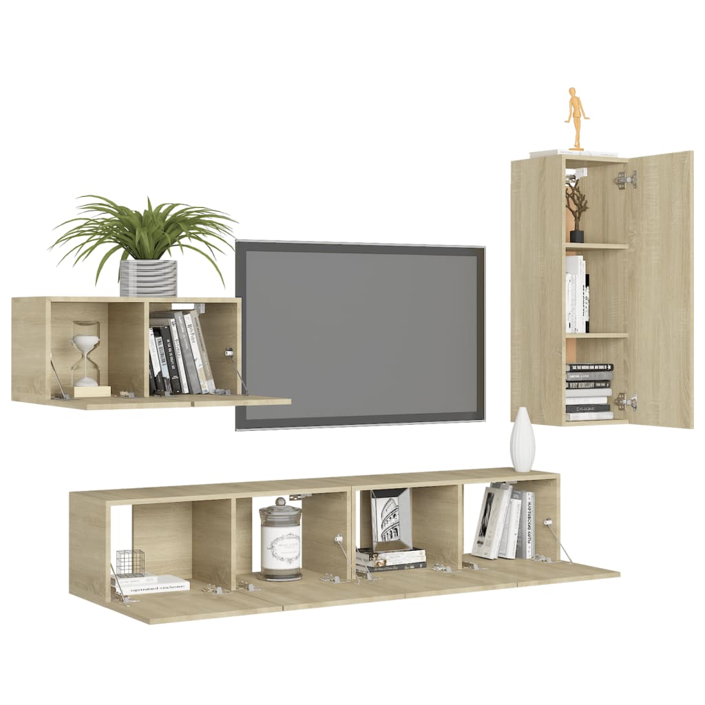 vidaXL Set de dulapuri TV, 4 piese, stejar sonoma, lemn prelucrat vidaXL Set de dulapuri TV, 4 piese, stejar sonoma, lemn prelucrat