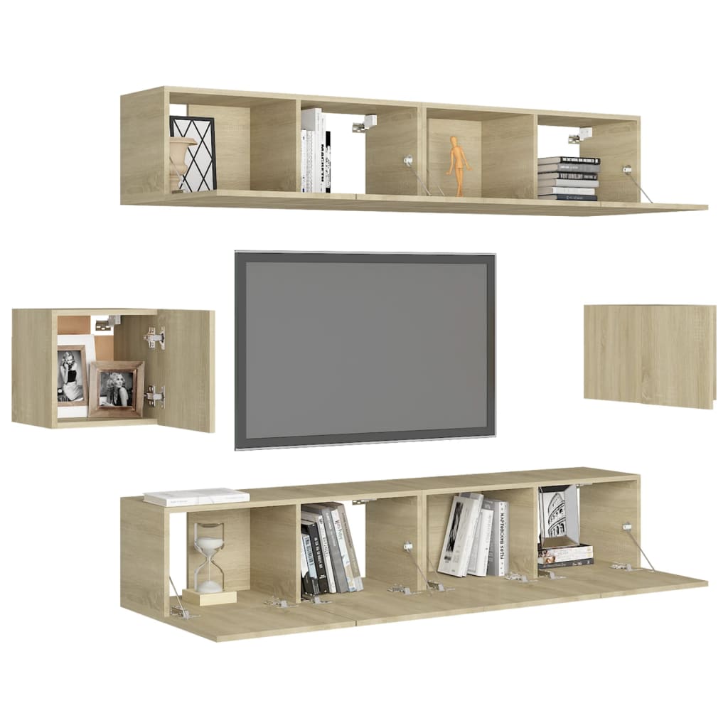 vidaXL Set de dulapuri TV, 8 piese, stejar sonoma, lemn prelucrat vidaXL Set de dulapuri TV, 8 piese, stejar sonoma, lemn prelucrat